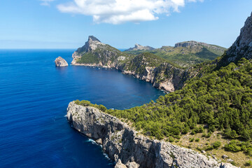 Fototapeta na wymiar The Es Colomer viewpoint, also known as Sa Creueta, is located on the Formentor peninsula, in the northwest of the island of Mallorca. A place to admire the views of the sea and the sunsets