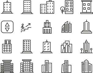 Buildings line icons. Urban Architecture, City Skyscraper