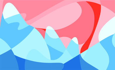 Geometric Mountain and Sunset Background  translucent waves, sea, abstract glass shapes, modern background, Trendy vector Illustration for Wallpaper, Banner, website , Card, Book Illustration, landing