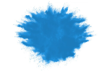 Fototapeta na wymiar Blue powder explosion isolated on white background.