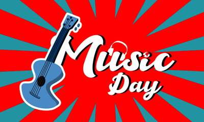 music day 2020 June 21, world music day greeting card with red and blue background