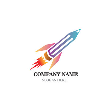 rocket pencil colorful logo design vector