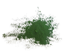 Spirulina powder - algae, nutritional supplement isolated on white