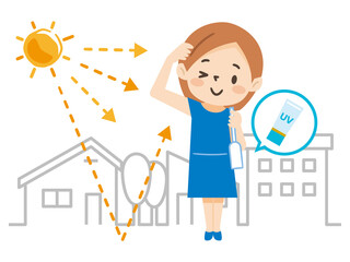 UVケアをした若い女性のイラストレーション