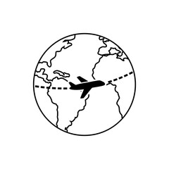plane fly around the earth for transportation and cargo vector illustration design