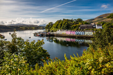 Fototapeta premium Landscape of the Portree, capital and largest town on The Isle of Skye, Scotland, UK.
