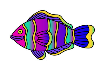 Vector illustration of the fish. Modern template with outline elements in colorful neon style.