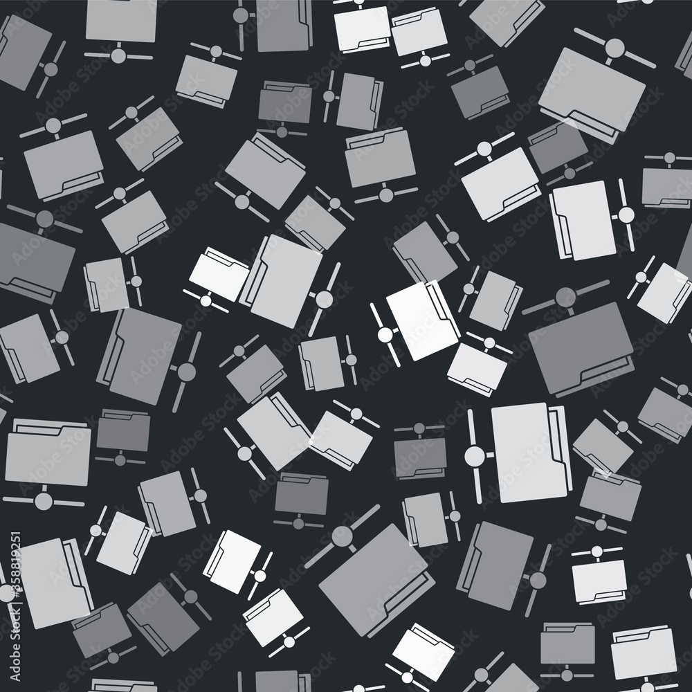 Poster grey ftp folder icon isolated seamless pattern on black background. software update, transfer protoc