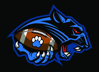 panther football mascot holding ball in claw for school, college or league © EarlFergusonClipart