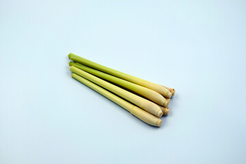 Beautiful fresh lemongrass wash and cut ready to cook on white background