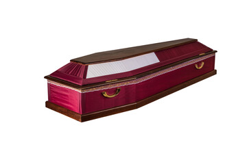 Coffin made of wood. Isolated on a white background.