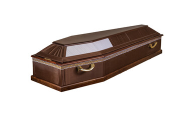 Coffin made of wood. Isolated on a white background.