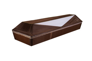 Coffin made of wood. Isolated on a white background.