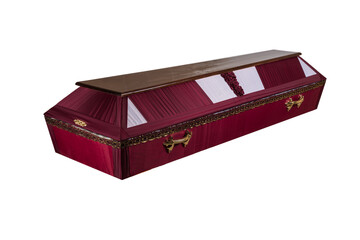 Coffin made of wood. Isolated on a white background.
