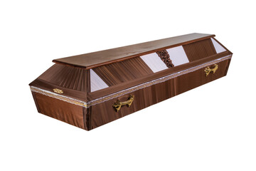 Coffin made of wood. Isolated on a white background.