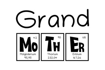 Grand Father Text as Periodic Table of Mendeleev Elements for printing on t-shirt, mug, any gift, for Father's day or GrandDad birthday, trendy concept for june holiday, pattern for gift, family look