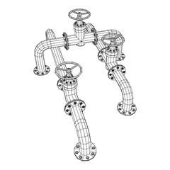 Fototapeta premium Oil pipeline with valve business concept. Finance economy polygonal petrol production. Petroleum fuel industry transportation line. Wireframe low poly mesh vector illustration.