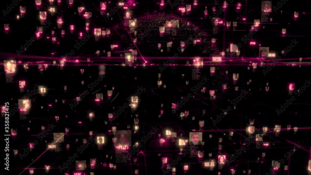 Poster social network of big data concept with a stream of different people faces connection to each other 