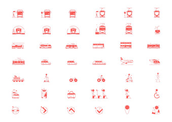 Set of public transport monochrome icons. Flat vector.