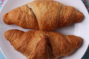 delicious french croissants close up shoy