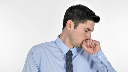 Sick Young Businessman Coughing, Cough
