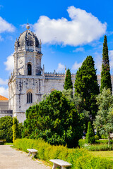 Fototapeta na wymiar It's Jeronimos Monastery or Hieronymites Monastery in Lisbon, Portugal. It a UNESCO World Heritage site