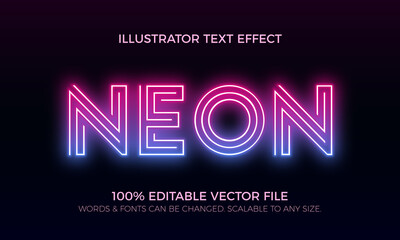 Colorful Neon Editable Vector Text Style Effect - obrazy, fototapety, plakaty