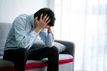 Businessman strain economic problem during coronavirus Doctor explaining