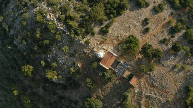 4K high quality aerial video footage of lighthouse  in the middle of green wild woods. Beautiful landscape of Turkey 