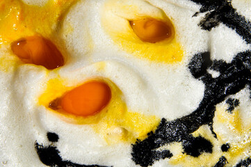 Mix of egg yolks, egg foam and black paint. 
