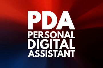 PDA - Personal Digital Assistant acronym, technology concept background