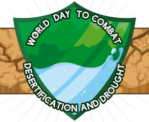 Shield Protecting Water and Vegetation for Desertification and Drought Day, Vector Illustration