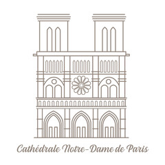 Notre dame cathedral of Paris Gothic Architecture elevation travel line art