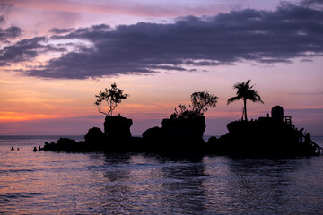 Sunset, white beach path, Boracay island, Philippines.