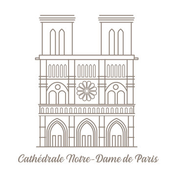 Notre dame cathedral of Paris Gothic Architecture elevation travel line art