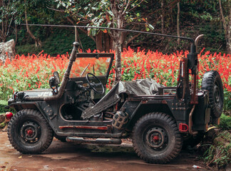 Vietnam: restored retro jeep Willis during the us-Vietnam war