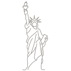 Statue of Liberty sculpture line art is a gift from France to USA designed in a colossal neoclassical style. Is a statue of Roman liberty goddess © shawlin