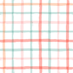 Gingham seamless pattern. watercolor pastel strokes texture for textile: shirts, plaid, tablecloths, clothes, bedding, blankets, makeup. vector checkered summer girly print