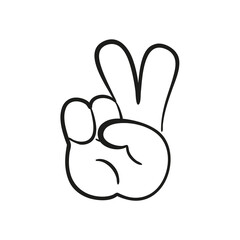Cartoon hand peace gesture with two fingers up.