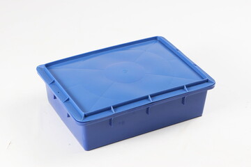 Blue plastic box, container for storing and transferring fruits and vegetables, food, for storing things, on a white background, online store