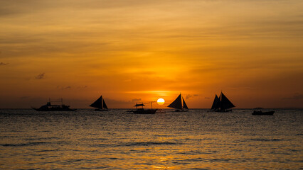 Sunset, white beach path, Boracay island, Philippines. © MuratTegmen