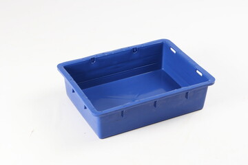 Blue plastic box, container for storing and transferring fruits and vegetables, food, for storing things, on a white background, online store