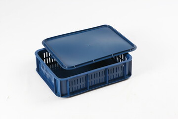 Blue plastic box, container for storing and transferring fruits and vegetables, food, for storing...