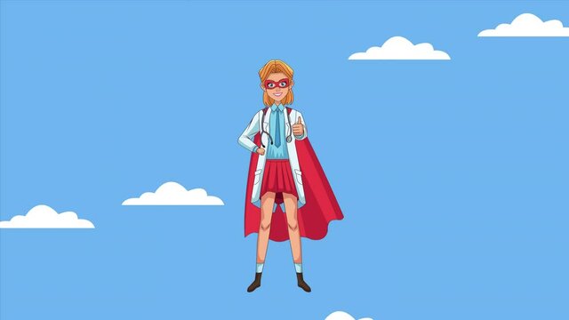 female heroic super doctor character animated