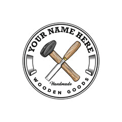 hammer and chisel Rustic hand drawn logo template