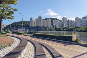 cityscape view from APEC Naru park with canal