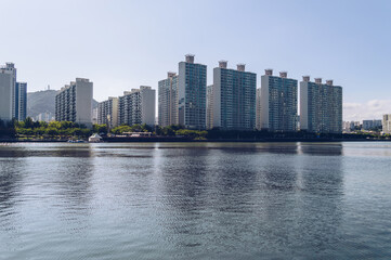 Fototapeta premium residential area of Busan with scenic canal view