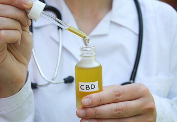 CBD oil in a matte glass bottle for therapeutic use