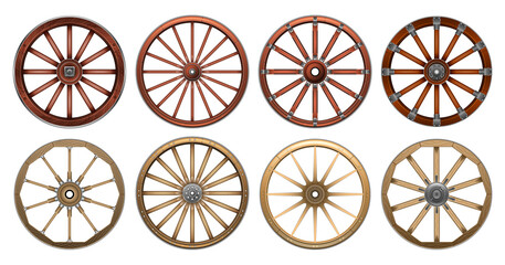 Wheel of west wild isolated realistic set icon. Vector realistic set icon wooden cartwheel. Vector illustration wheel of west wild on white background.
