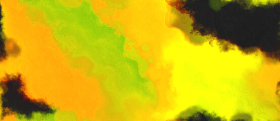 abstract watercolor background with watercolor paint with tangerine yellow, very dark green and amber colors and space for text or image